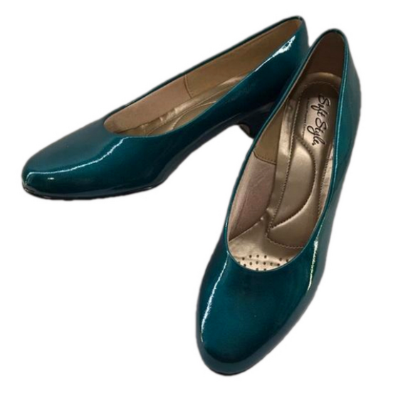 Soft Style Shoes - SOFT STYLE—HUSH PUPPIES Angel II Pumps Metallic Teal Patent PU—Sz 7.5 Med—NWOT